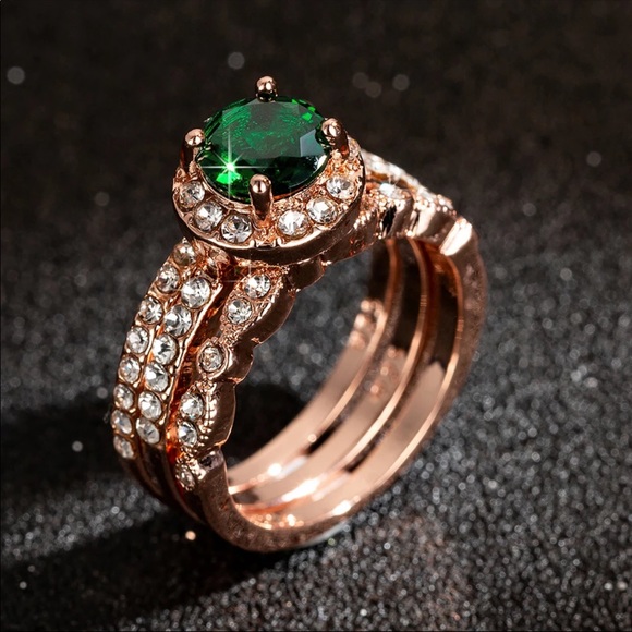 New 18k rose gold green crystal & white diamonds - Picture 4 of 4